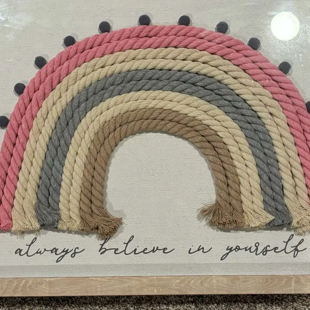 Always Believe in Yourself Framed Macrame Rope Rainbow Wall Art